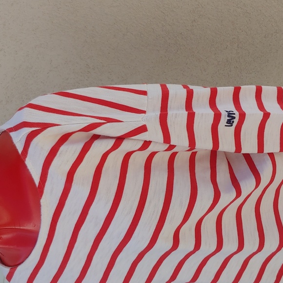 Levi's Women's Striped Red and Cream White Boat Neck Top with Tie back,Large - Picture 3 of 10